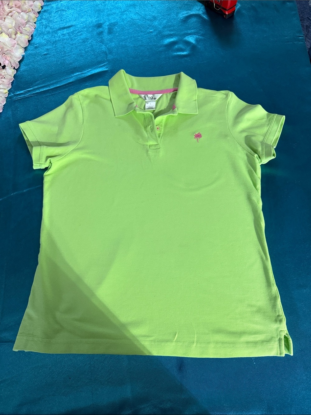 Lilly Pulitzer Neon Lime Polo with Pink Palm Logo